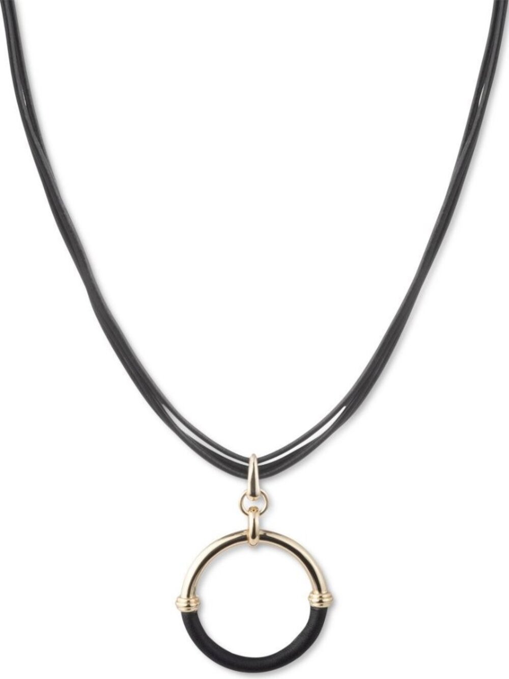 Lauren Ralph Lauren Gold-Tone & Leather Ring Triple-Cord Pendant Necklace